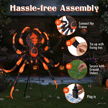 Load image into Gallery viewer, 52inch Halloween Spider Decoration with 16 Flickering Warm White LEDs 64 Orange LEDs