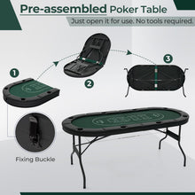 Load image into Gallery viewer, Foldable Poker Table for 8 Players Portable Oval Card Board with Cup Holders
