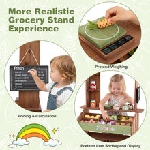 Load image into Gallery viewer, Wooden Kids Grocery Store Playset with Chalkboard | Indoor Outdoor Farm Market Stand