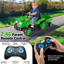 Load image into Gallery viewer, Kids Ride On Tractor and Trailer, 12V Battery Powered Toy Car with Remote Control