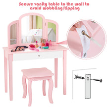 Load image into Gallery viewer, Kids Vanity Table and Stool Set, Wooden Children Dressing Table