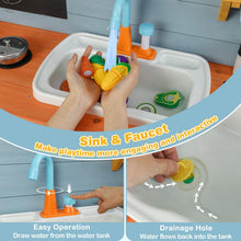 Load image into Gallery viewer, Kids Play Kitchen Set with Chalkboard and Faucet and Sink