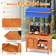 Load image into Gallery viewer, Kids Mud Kitchen, Fir Wood Children Potting Bench Table with Adjustable Canopy