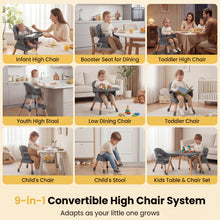 Load image into Gallery viewer, 9 in 1 Convertible High Chairs for Toddlers, Infant Highchairs with Solid Wood Legs