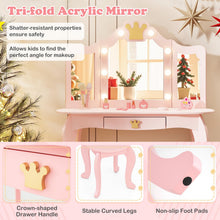 Load image into Gallery viewer, Kids Dressing Table and Stool with 3-Color LED Lighted Tri-fold Mirror