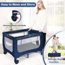 Load image into Gallery viewer, 2-in-1 Foldable Baby Playpen with Lockable Wheels and Mattress