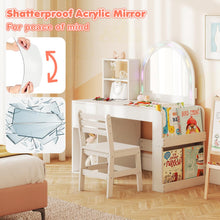 Load image into Gallery viewer, Kids Vanity Table and Chair Set, Children Study Desk with Lighted Mirror
