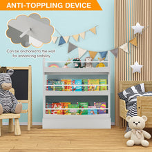 Load image into Gallery viewer, 3/4-Tier Wooden Children Bookcase with Guardrails & Anti-Tipping Device