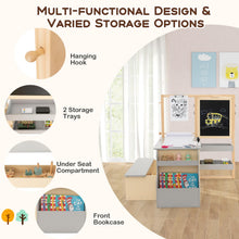 Load image into Gallery viewer, Kids Art Easel Table and Bench Set with Adjustable Easel and Bookshelf