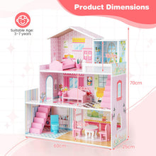 Load image into Gallery viewer, Kids Wooden Dollhouse, 3 Storey DIY Pretend Doll House