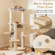 Load image into Gallery viewer, Wooden Cat Tree, 150cm Cat Climbing Tower with Top Padded Perch, Hammock