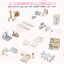 Load image into Gallery viewer, Wooden Dollhouse with 33 PCS Furniture Accessories for Girls and Boys