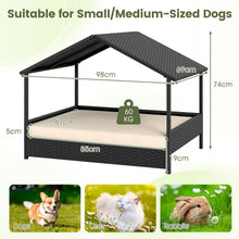 Load image into Gallery viewer, Wicker Dog Bed, Raised Rattan Dogs House with Canopy