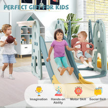 Load image into Gallery viewer, 4-in-1 Green Children Climber and Swing Set with Basketball Hoop