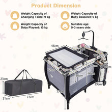 Load image into Gallery viewer, 3 in 1 Portable Travel Cot, Folding Baby Bassinet and Activity Playpen with Changing Table