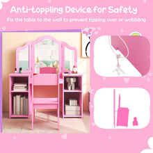 Load image into Gallery viewer, Kids Dressing Table and Chair Set, 2 in 1 Children Vanity Table with Tri-Folding Mirror