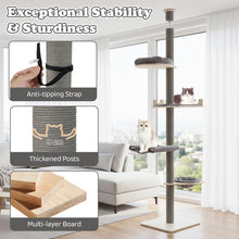 Load image into Gallery viewer, Floor to Ceiling Cat Tree, 5 Tier Tall Cat Tower with 236-271cm Adjustable Height