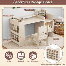 Load image into Gallery viewer, Wooden Toddler Craft Desk with Removable Paper Roll Holder & Cubby Cabinet