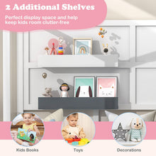 Load image into Gallery viewer, Wooden Kids Bed Frame with 2 Shelves and Guardrails