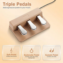 Load image into Gallery viewer, Electric Piano with 3 Pedal Unit, 80 Demos, 800 Tones, 600 Rhythms, USB MIDI Connectivity, Music Stand for Beginners