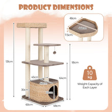 Load image into Gallery viewer, Cat Tree, Modern Cat Tower with Sisal Scratching Posts, Perch, Dangling Ball, Hand-Made Wicker Cat Condo