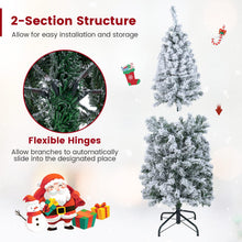 Load image into Gallery viewer, 5ft Pre-lit Snow Flocked Christmas Tree, Hinged Artificial Slim Pencil Xmas Tree with Lights