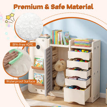 Load image into Gallery viewer, Kids Toy Storage Organizer, Wooden Dinosaur Toy Chest with 5 Removable Bins