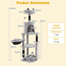 Load image into Gallery viewer, Cat Tree, 144cm Tall Cat Tower with Condo, Scratching Posts & Sisal Board