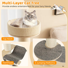 Load image into Gallery viewer, Wooden Cat Tree, 120cm Cat Climbing Tower with Thickened Sisal Scratching Posts, Sisal Carpet, Hammock, 2 Platforms & Removable Pad