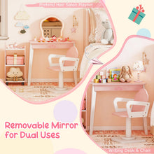 Load image into Gallery viewer, Kids Vanity Set, Girls Dressing Table with Lighted Mirror, Swivel Barber Chair