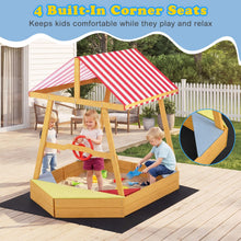 Load image into Gallery viewer, Wooden Kids Sandpit, Ship-Shaped Sandbox Sand Boat with Canopy, 4 Corner Seats