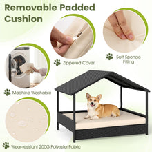 Load image into Gallery viewer, Wicker Dog Bed, Raised Rattan Dogs House with Canopy