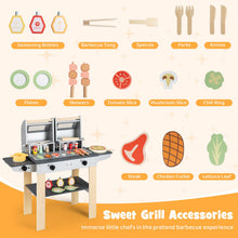 Load image into Gallery viewer, Kids BBQ Grill Playset, Wooden Toy Kitchen with Flip-Top Grill Covers