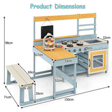 Load image into Gallery viewer, Kids Mud Kitchen, Children Pretend Play Kitchen with Picnic Table, Bench, Blackboard