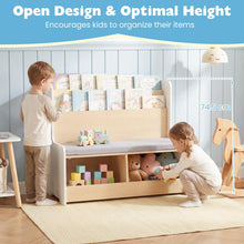 Load image into Gallery viewer, Kids Toy Storage Unit with Bench, Wooden Children Bookcase with 2 Cubbies