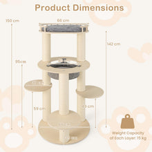 Load image into Gallery viewer, Wooden Cat Tree, 150cm Cat Climbing Tower with Top Padded Perch, Hammock