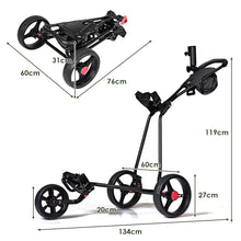 Load image into Gallery viewer, Golf Trolley, Folding 3 Wheel Golf Push Cart with Foot Brake