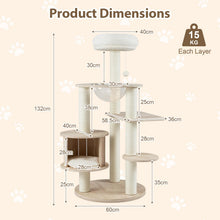 Load image into Gallery viewer, 132cm Tall Wooden Cat Tree Solid Plywood Kitten Tower with Space Capsule