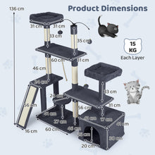 Load image into Gallery viewer, 136cm Tall Multi-Layer Cats Tower with 2 Padded Perches