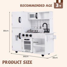 Load image into Gallery viewer, Kids Play Kitchen, Wooden Toy Kitchen with Stoves, Sink, Lights, Sounds, Water Dispenser