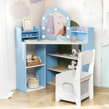 Load image into Gallery viewer, Corner Dressing Table with Lighted Mirror for Playroom Bedroom