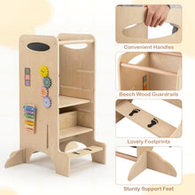 Load image into Gallery viewer, Toddler Step Stool Wooden Kids Standing Tower with Safety Rails