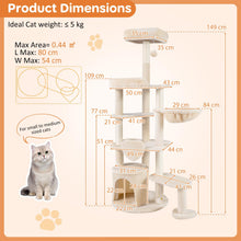 Load image into Gallery viewer, Cat Tree, 149cm Tall Cats Tower with Perches, Plush Condo, Cozy Basket
