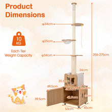 Load image into Gallery viewer, Floor to Ceiling Cat Tree, 256-275 cm Height Adjustable Cat Tower
