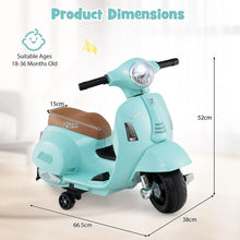Load image into Gallery viewer, Kids Electric Motorbike, 6V Battery Powered Licensed Vespa Motorcycle with Training Wheels