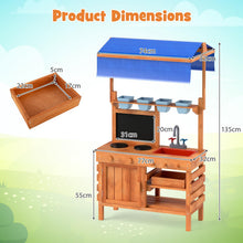 Load image into Gallery viewer, Kids Mud Kitchen, Fir Wood Children Potting Bench Table with Adjustable Canopy