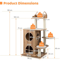 Load image into Gallery viewer, Wooden Cat Tree, 122cm Tall Indoor Cat Tower with 2-floor Condo, Cute Top Perch