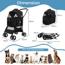 Load image into Gallery viewer, Foldable Pet Stroller with 4-Level Adjustable Canopy and Storage Basket