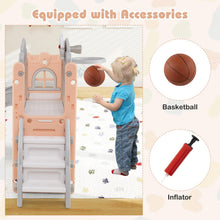Load image into Gallery viewer, 9 in 1 Toddler Slide L Shaped Kids Slide and Climber Playset with Basketball Hoop