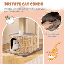 Load image into Gallery viewer, Cat Tree, Modern Cat Tower with Sisal Scratching Posts, Perch, Dangling Ball, Hand-Made Wicker Cat Condo